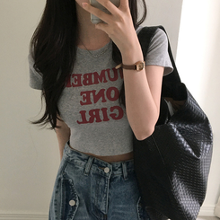半袖Tシャツ レタークロップ半袖Tシャツ GREY