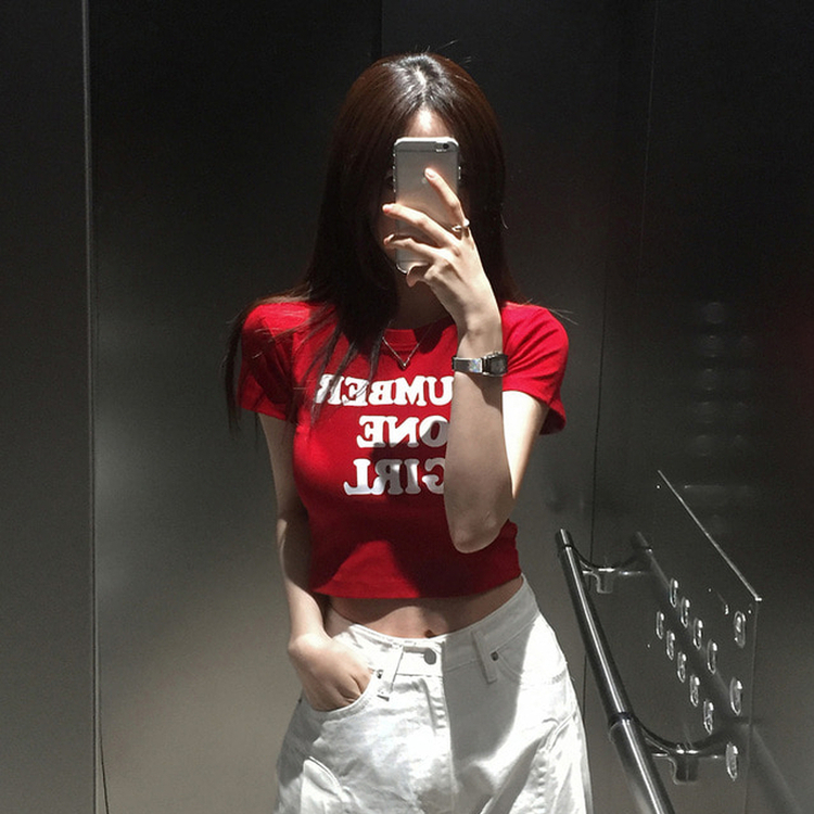 レタークロップ半袖Tシャツ DARK RED