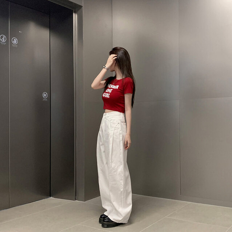 レタークロップ半袖Tシャツ DARK RED