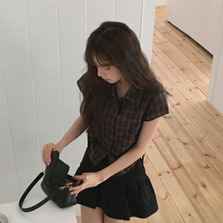 アーバンストリングチェック半袖シャツ BROWN