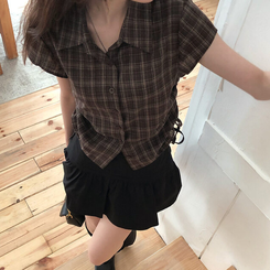 アーバンストリングチェック半袖シャツ BROWN
