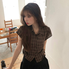 アーバンストリングチェック半袖シャツ BROWN