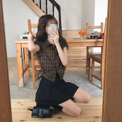 アーバンストリングチェック半袖シャツ BROWN