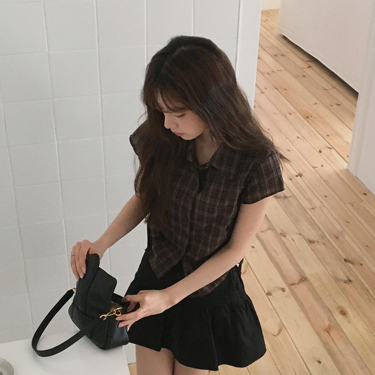 アーバンストリングチェック半袖シャツ BROWN