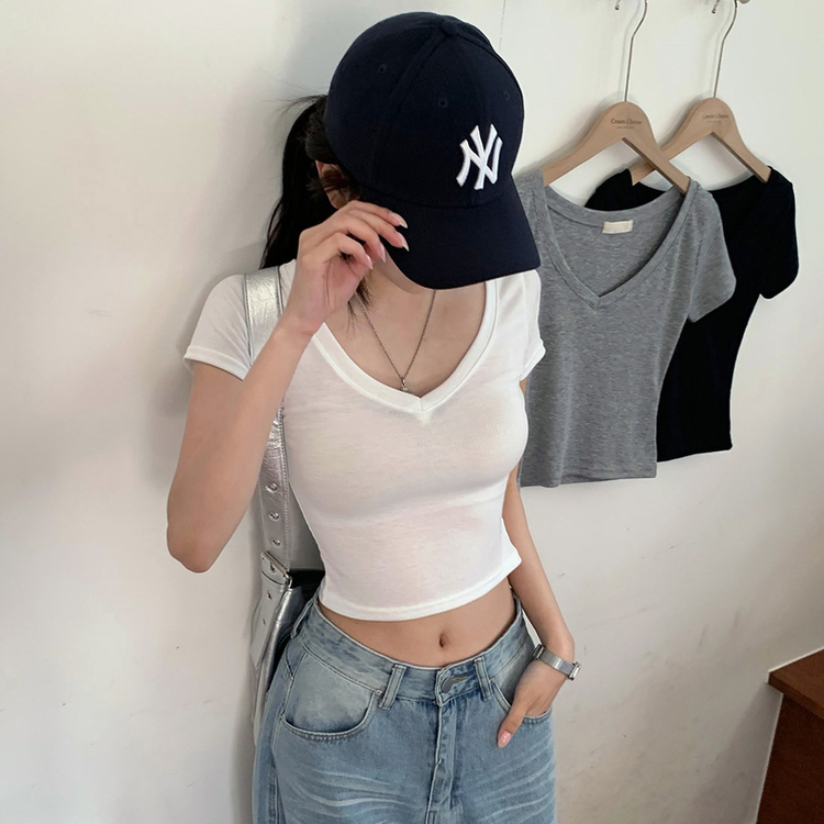 VネッククロップTシャツ(5color)｜半袖Tシャツ｜韓国ファッション通販 SONA