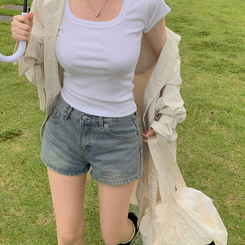 ショートパンツ ウォッシングデニムショートパンツ LIGHT DENIM