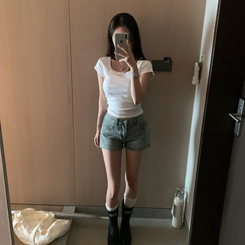 ショートパンツ ウォッシングデニムショートパンツ LIGHT DENIM