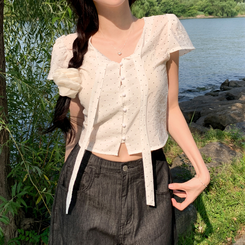 ボタンリボンドットブラウス WHITE