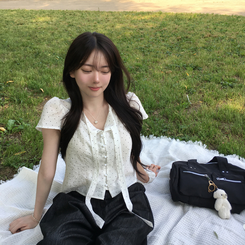 ボタンリボンドットブラウス WHITE
