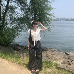 デニム 【丈別】スナップボタンワイドジョガーデニムパンツ BLACK DENIM