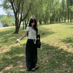 デニム 【丈別】スナップボタンワイドジョガーデニムパンツ BLACK DENIM