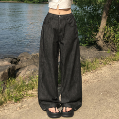デニム 【丈別】スナップボタンワイドジョガーデニムパンツ BLACK DENIM