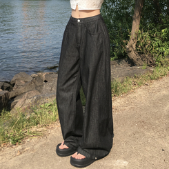 デニム 【丈別】スナップボタンワイドジョガーデニムパンツ BLACK DENIM