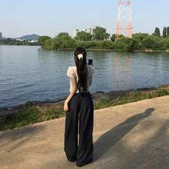 デニム 【丈別】スナップボタンワイドジョガーデニムパンツ BLACK DENIM