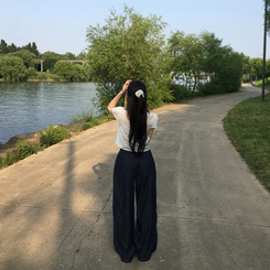 デニム 【丈別】スナップボタンワイドジョガーデニムパンツ BLACK DENIM