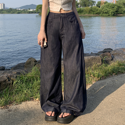 デニム 【丈別】スナップボタンワイドジョガーデニムパンツ BLACK DENIM