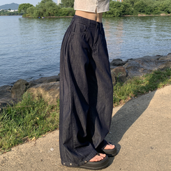 デニム 【丈別】スナップボタンワイドジョガーデニムパンツ BLACK DENIM