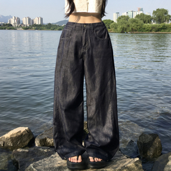 デニム 【丈別】スナップボタンワイドジョガーデニムパンツ BLACK DENIM