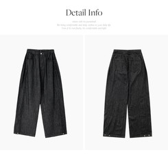デニム 【丈別】スナップボタンワイドジョガーデニムパンツ