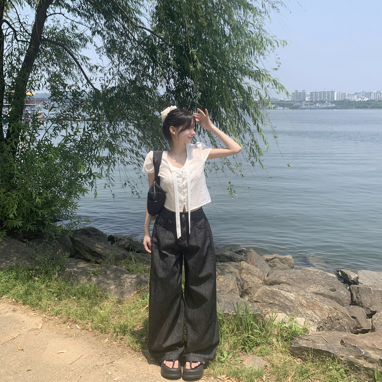 【丈別】スナップボタンワイドジョガーデニムパンツ BLACK DENIM