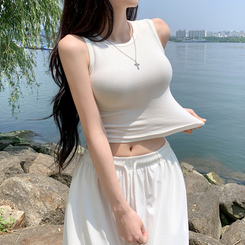ノースリーブ スパンスリムクロップキャミソール WHITE