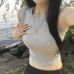ノースリーブ スパンスリムクロップキャミソール GREY