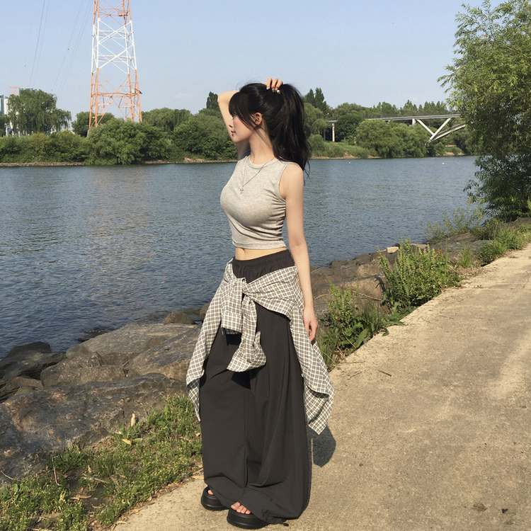 スパンスリムクロップキャミソール GREY