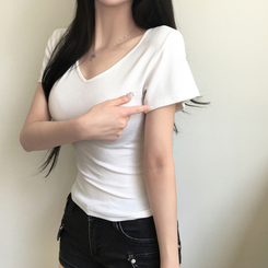 半袖Tシャツ スパンVネック半袖Tシャツ(6color) IVORY