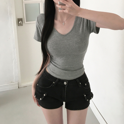 半袖Tシャツ スパンVネック半袖Tシャツ(6color) GREY