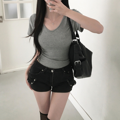 半袖Tシャツ スパンVネック半袖Tシャツ(6color) GREY