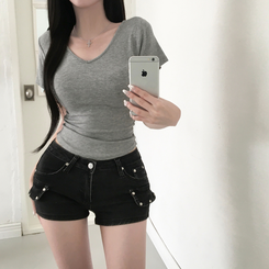 半袖Tシャツ スパンVネック半袖Tシャツ(6color) GREY