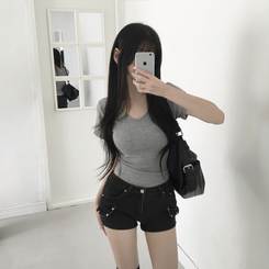 半袖Tシャツ スパンVネック半袖Tシャツ(6color) GREY