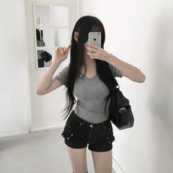 半袖Tシャツ スパンVネック半袖Tシャツ(6color) GREY