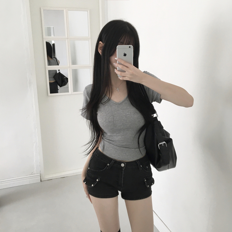 スパンVネック半袖Tシャツ(6color) GREY