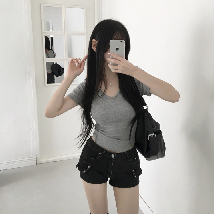 スパンVネック半袖Tシャツ(6color) GREY