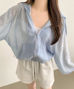 ジャケット ドットフリルシースルーウィンドブレーカー SKY BLUE