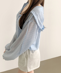 ジャケット ドットフリルシースルーウィンドブレーカー SKY BLUE