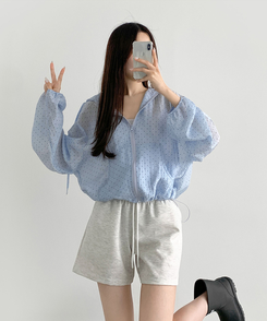 ジャケット ドットフリルシースルーウィンドブレーカー SKY BLUE