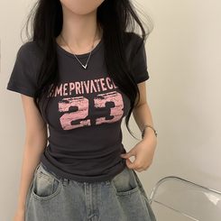 半袖Tシャツ Y2Kラウンドレタリング半袖Tシャツ CHARCOAL