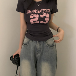 半袖Tシャツ Y2Kラウンドレタリング半袖Tシャツ CHARCOAL