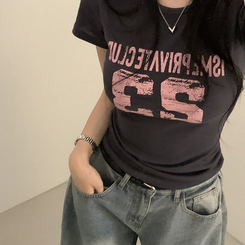 半袖Tシャツ Y2Kラウンドレタリング半袖Tシャツ CHARCOAL