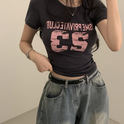 半袖Tシャツ Y2Kラウンドレタリング半袖Tシャツ CHARCOAL