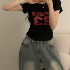 半袖Tシャツ Y2Kラウンドレタリング半袖Tシャツ BLACK