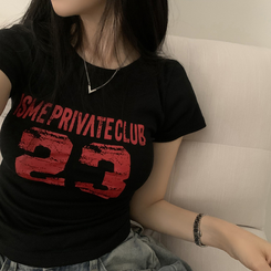 半袖Tシャツ Y2Kラウンドレタリング半袖Tシャツ BLACK