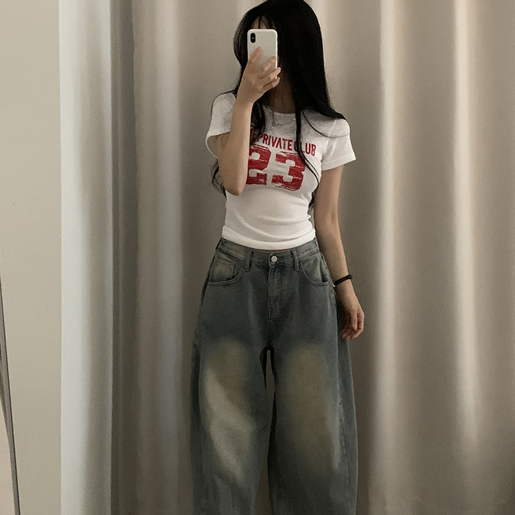 Y2Kラウンドレタリング半袖Tシャツ IVORY