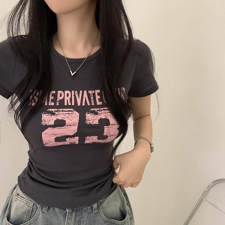 Y2Kラウンドレタリング半袖Tシャツ CHARCOAL
