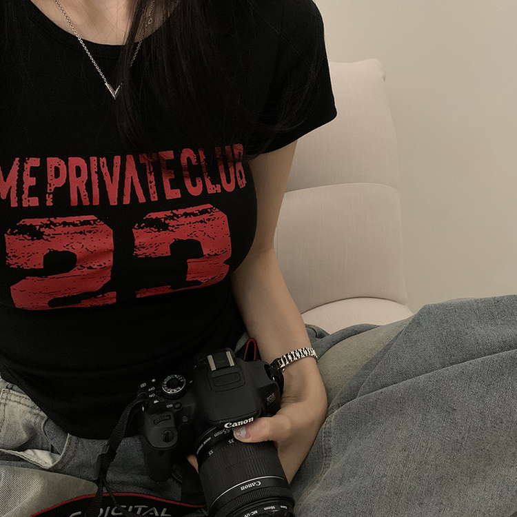 Y2Kラウンドレタリング半袖Tシャツ BLACK