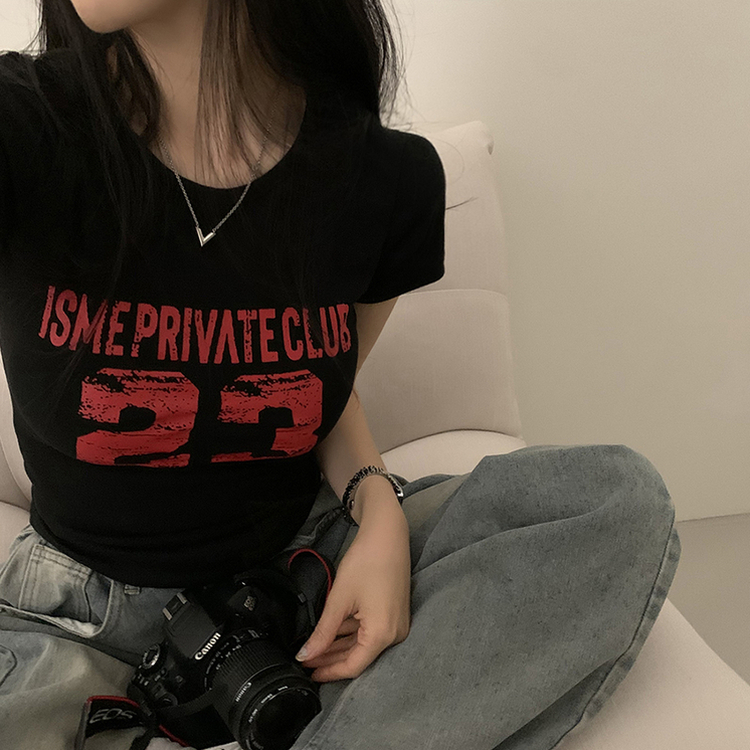Y2Kラウンドレタリング半袖Tシャツ BLACK