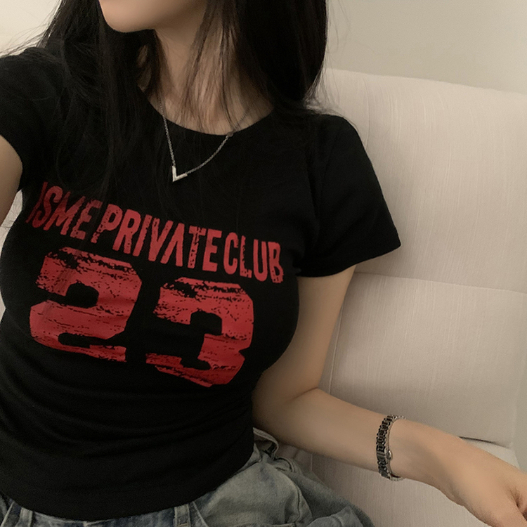 Y2Kラウンドレタリング半袖Tシャツ BLACK