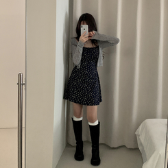 【SET】ミニフラワーミニワンピース カーディガン GREY